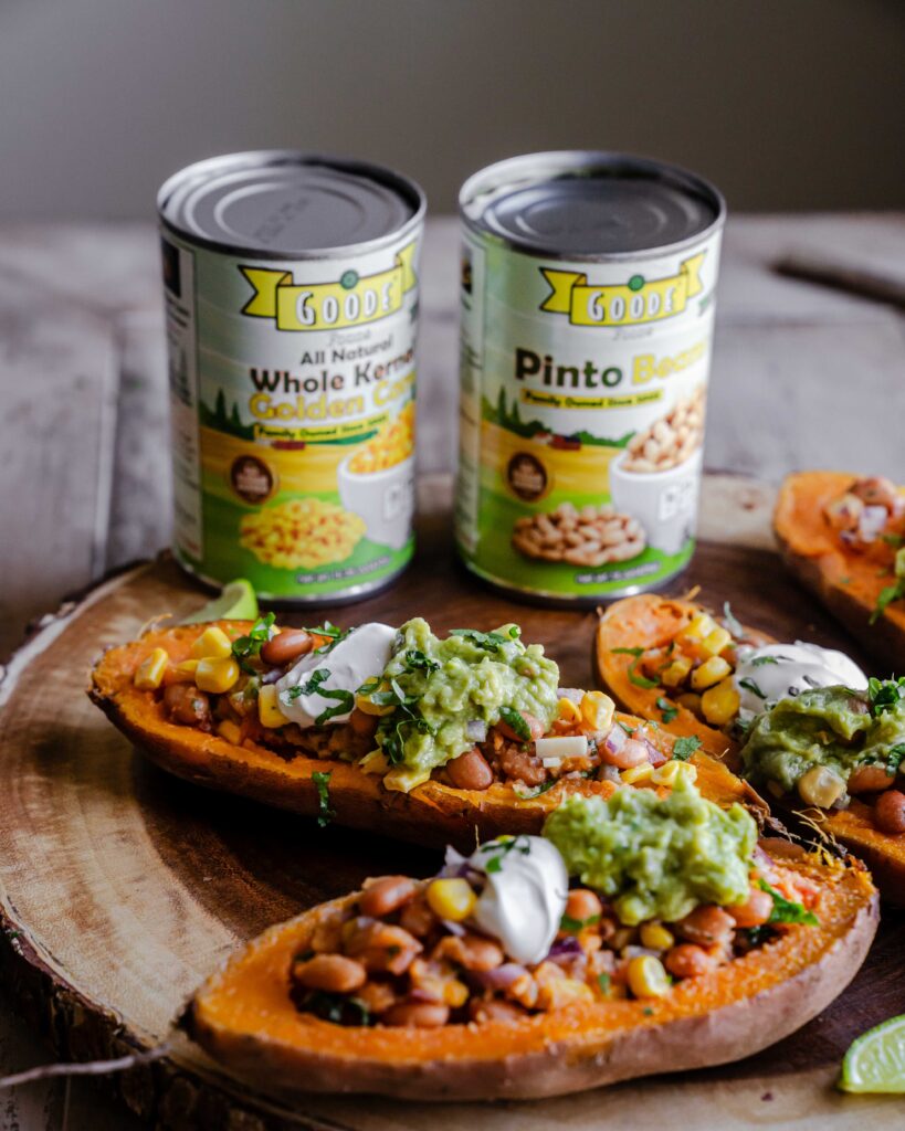 Sweet potato stuffed with Pinto bean and Corn - Goode Foods